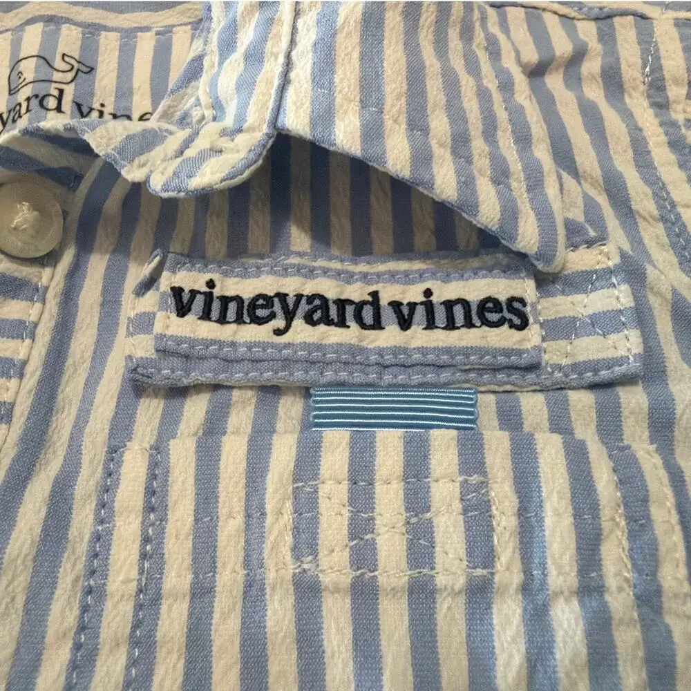Vineyard Vines Harbor Stripe Performance Cover-Up Shirt Dress, Blue White, 2T